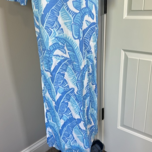 Sail to Sable Blue Banana Leaf Print Maxi Dress Blue White Tassel Vneck XS NEW - Picture 3 of 8